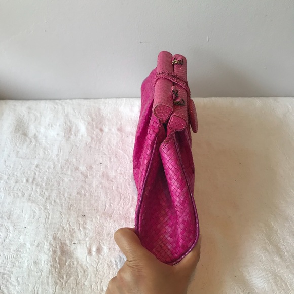 Hot Pink Python and Straw Bag w/ Chain Handle - Picture 4 of 6